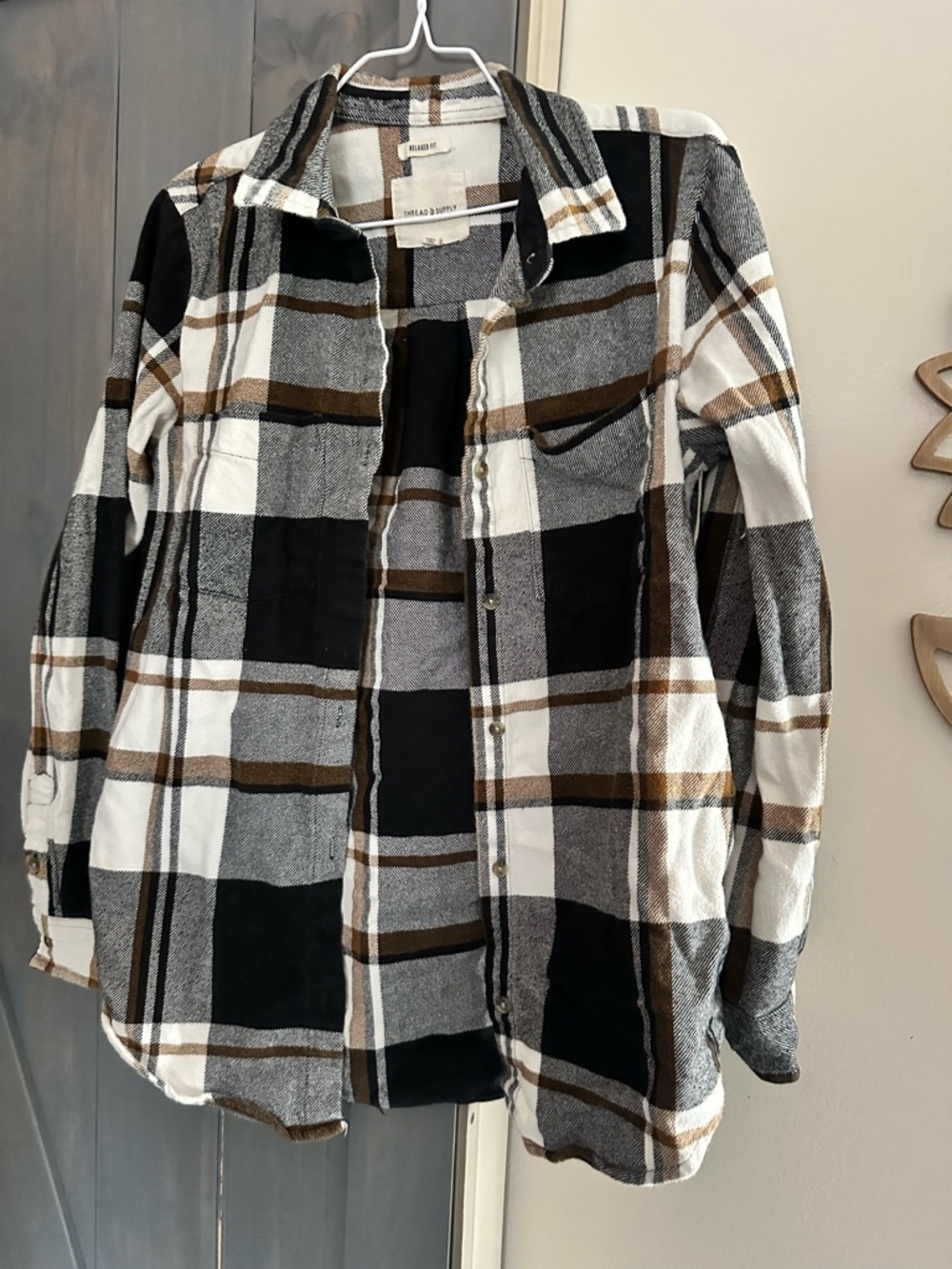 Thread & Supply Plaid Shirt in Black, White & Brown